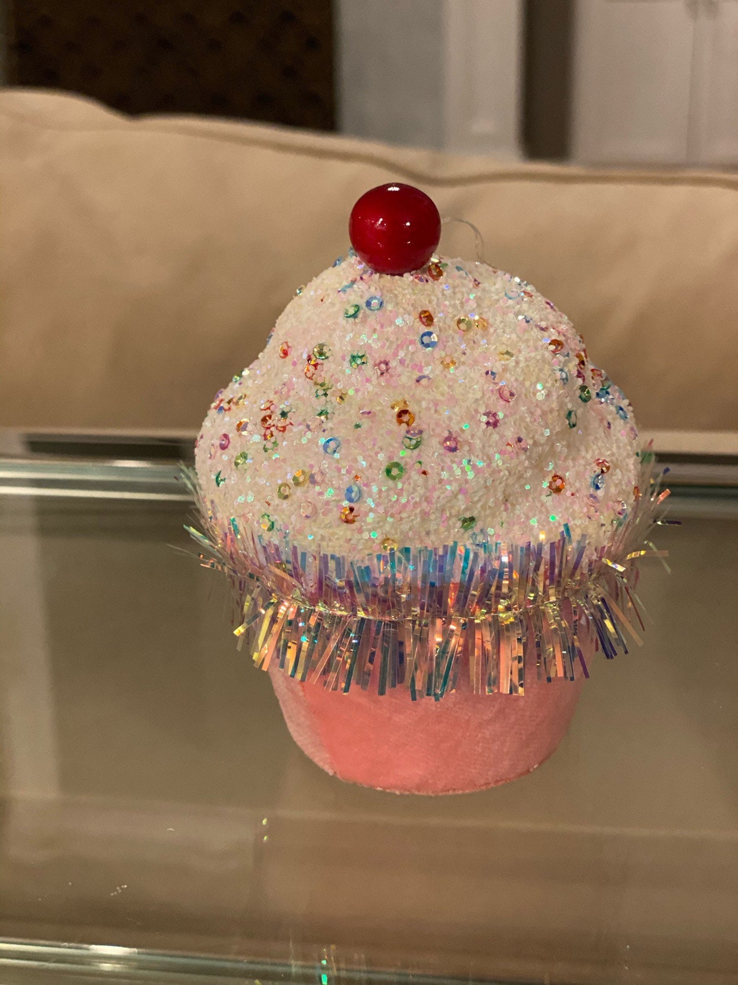 5" Cupcake pink with sprinkles ornament