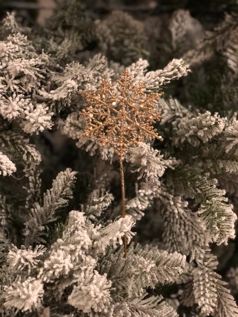 SET of 12. 10"plastic glitter snowflake pick (4"diameter) gold.
