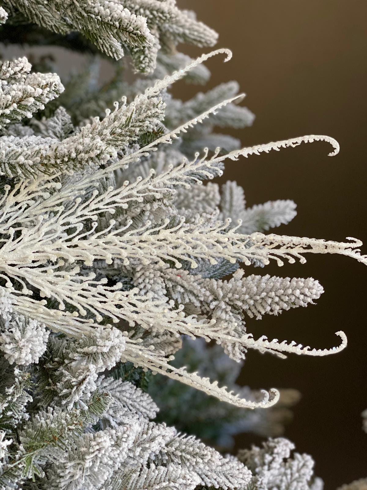 21" glitter/sequin dragon fern bush white