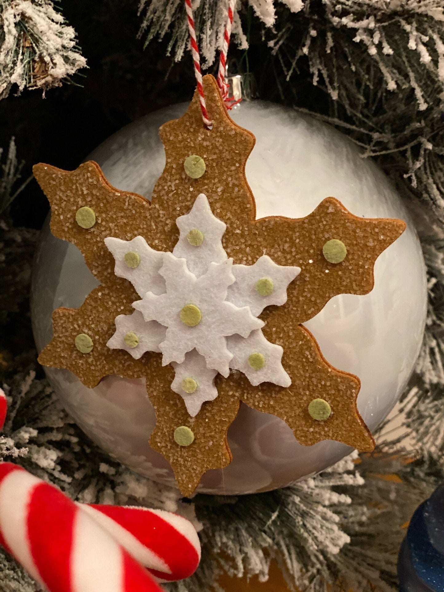 SET of 2. 7" Frosty Gingerbread snowflake.