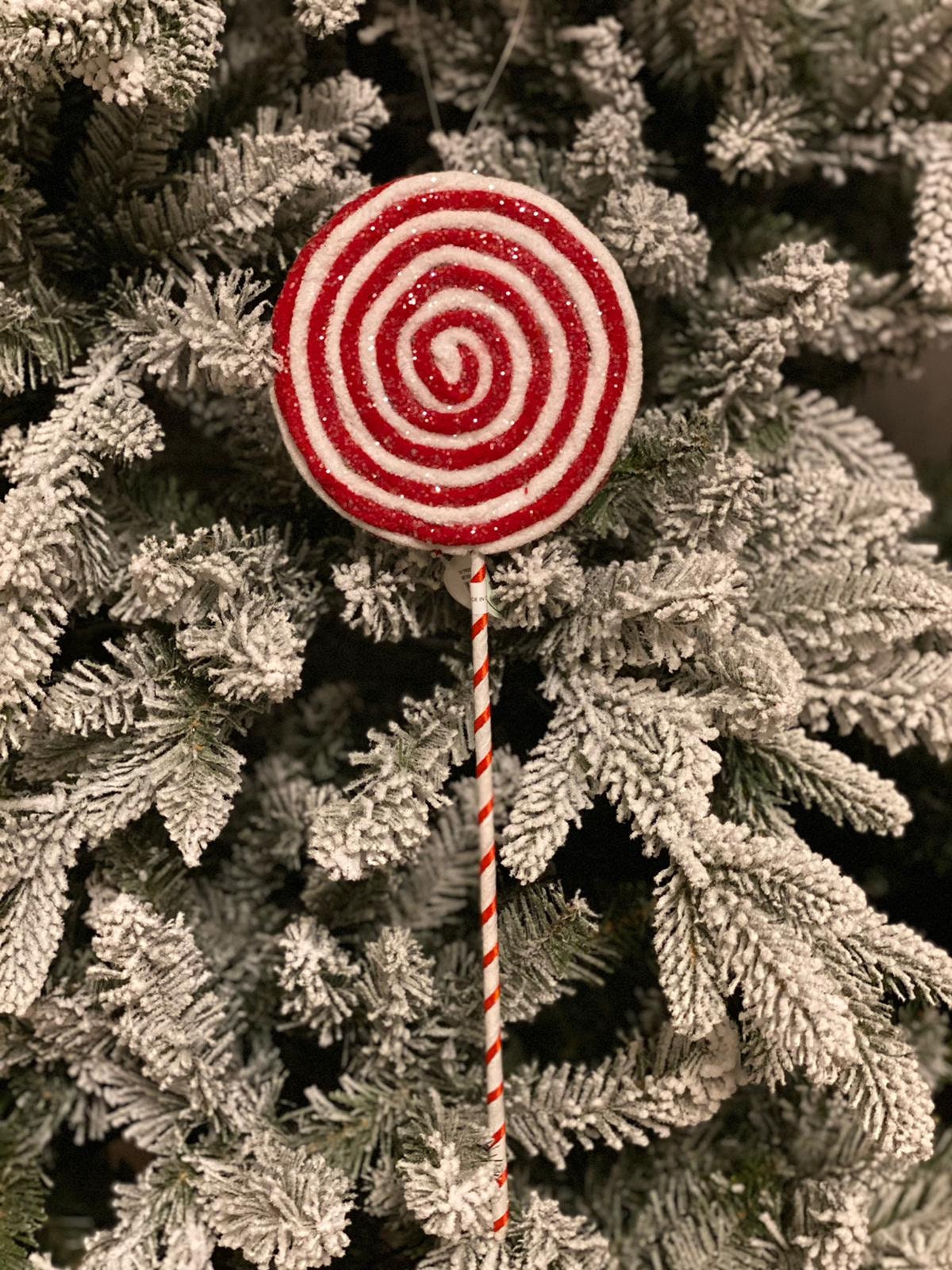 15" frosted felt lollipop pick, red, white