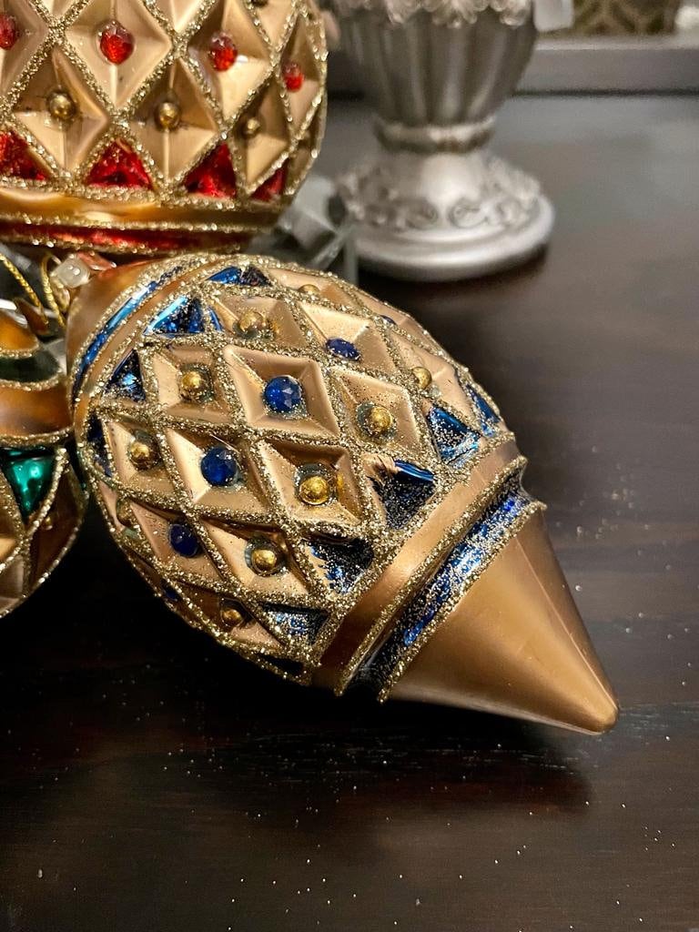 4"Jewelwed diamond point glass ornament set of 3*