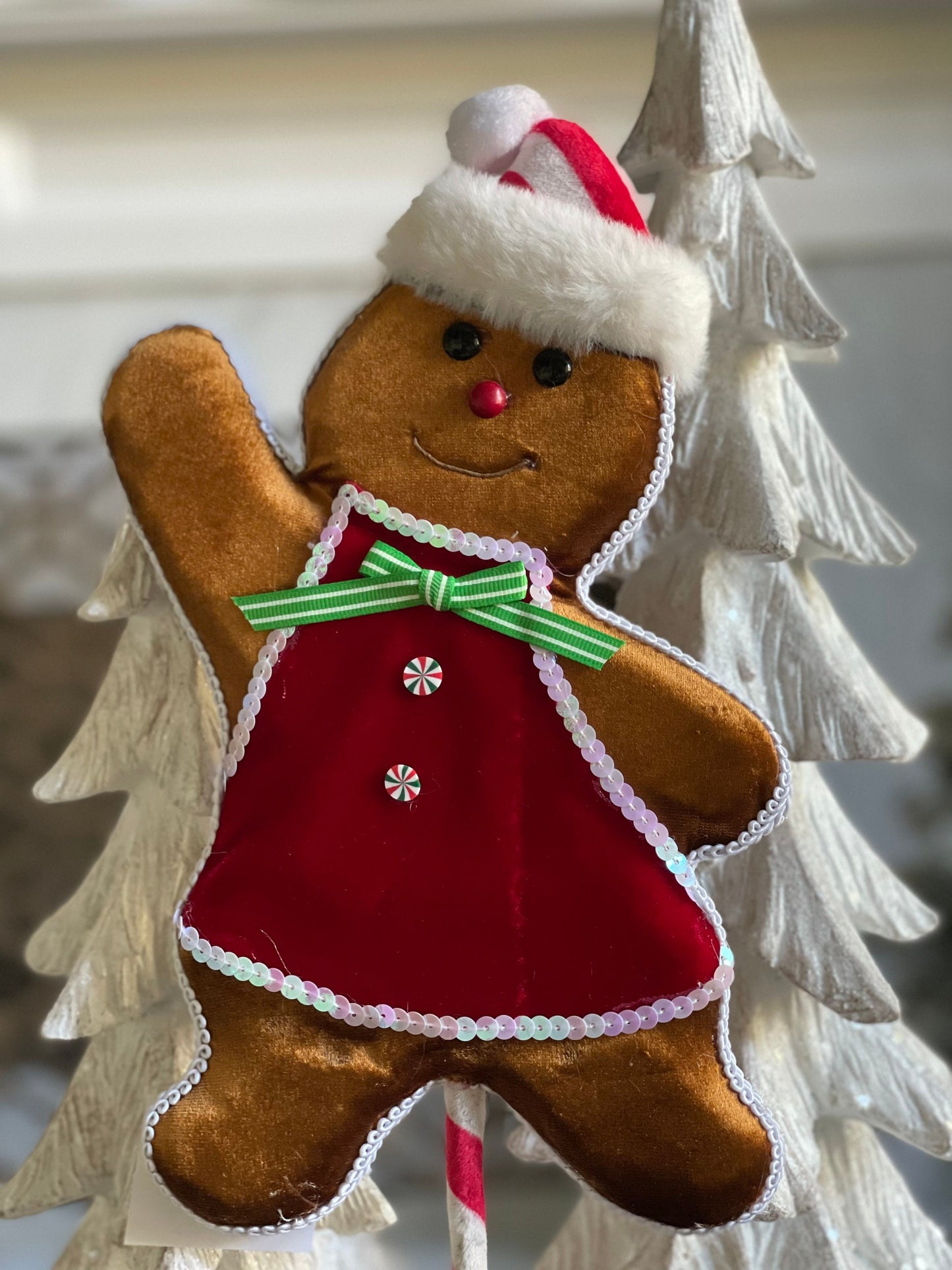 22” gingerbread girl stake candy Christmas red, white green.*