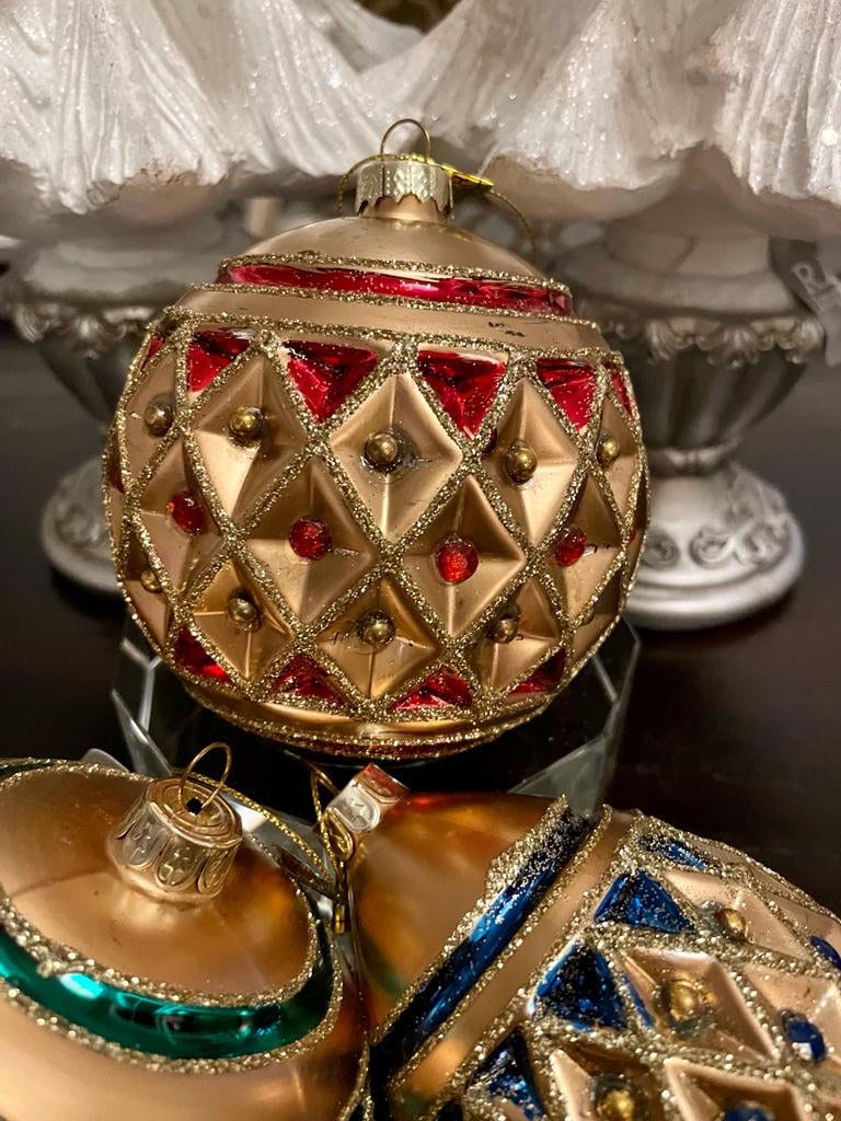 4"Jewelwed diamond point glass ornament set of 3*