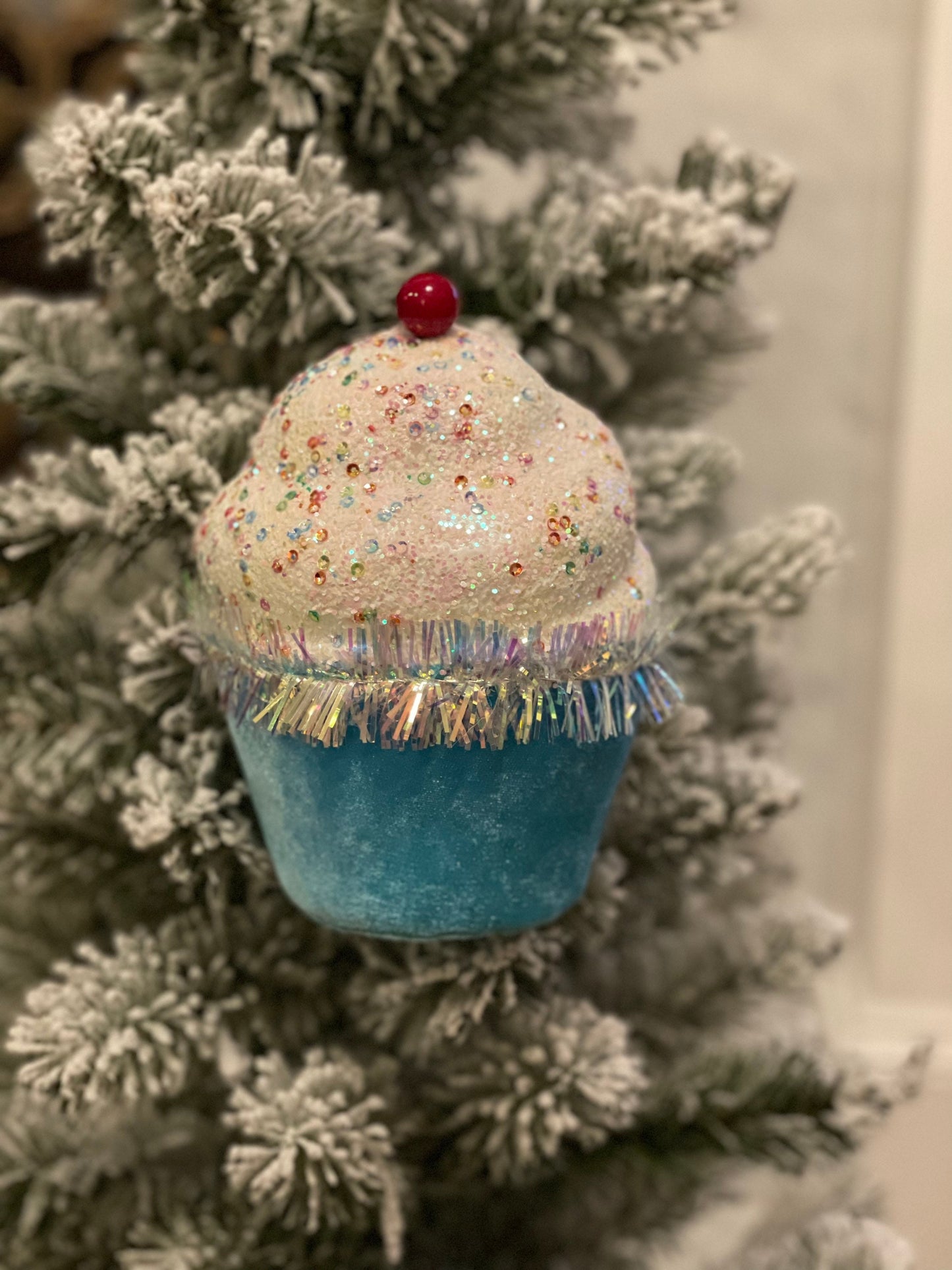 7” Blue Cupcake with sprinkles ornament. One Blue cupcake only.*