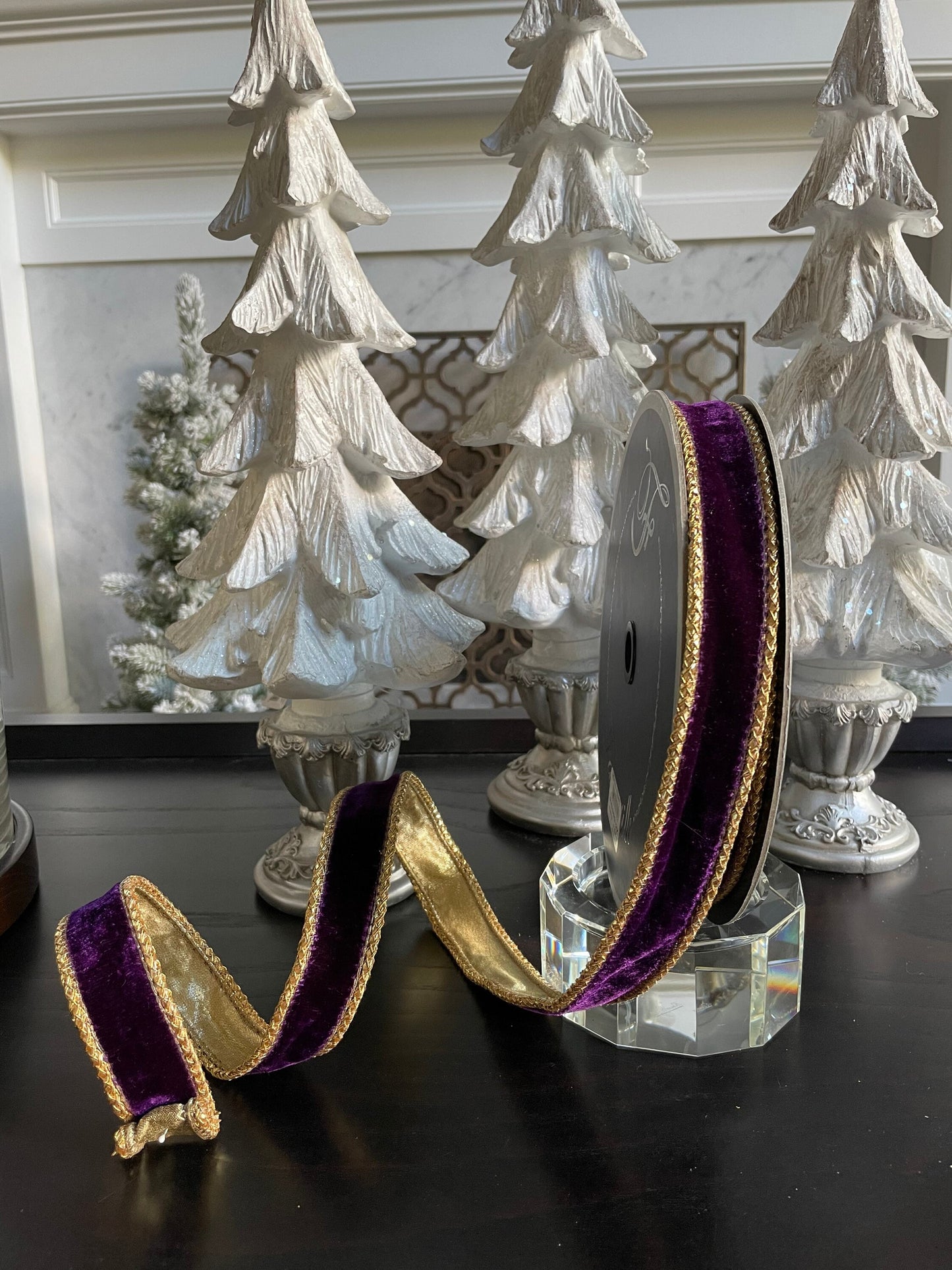 Designer royal velvet purple ribbon. 1”x 10 yards. Wired.*