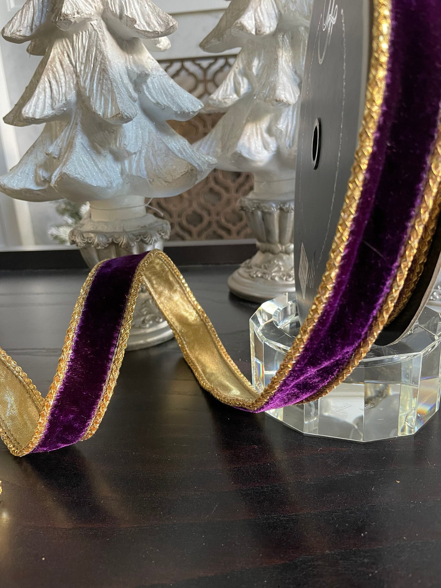 Designer royal velvet purple ribbon. 1”x 10 yards. Wired.*