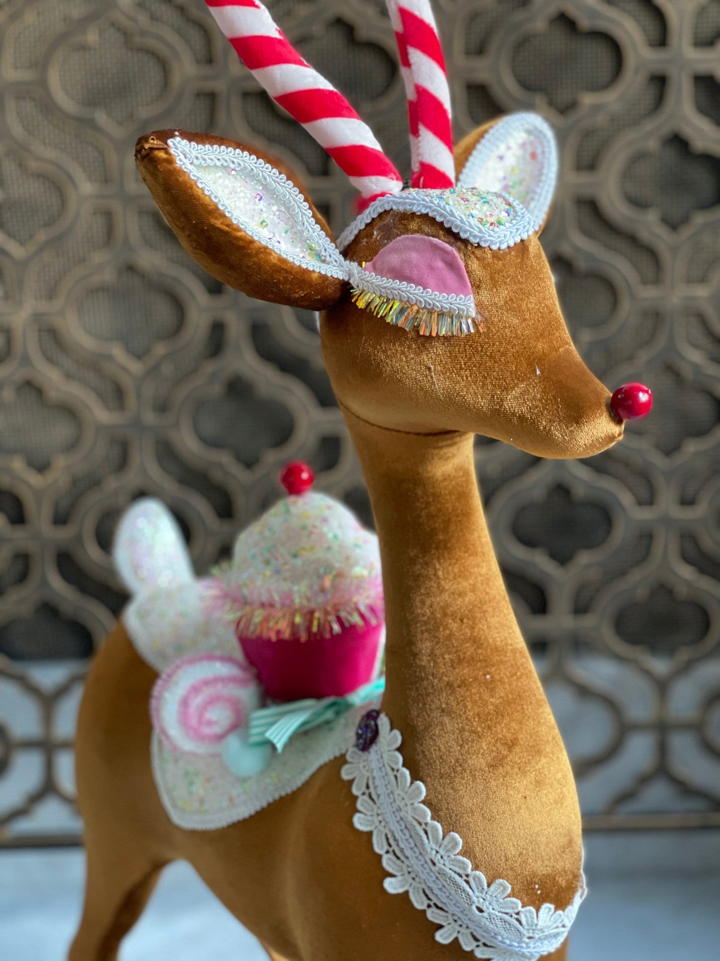 30” Reindeer with cupcake and candies standing ornament. Display reindeer. Christmas.