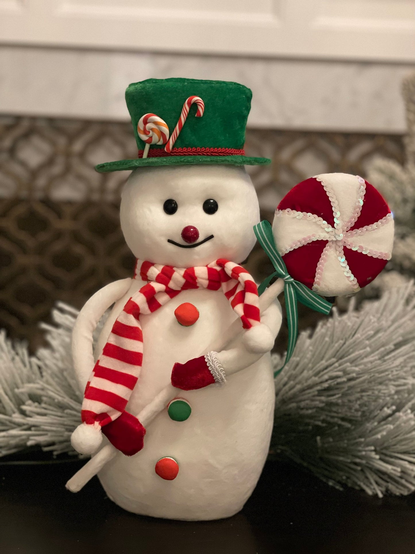 16"velvet snowman w/scarf & lollipop
