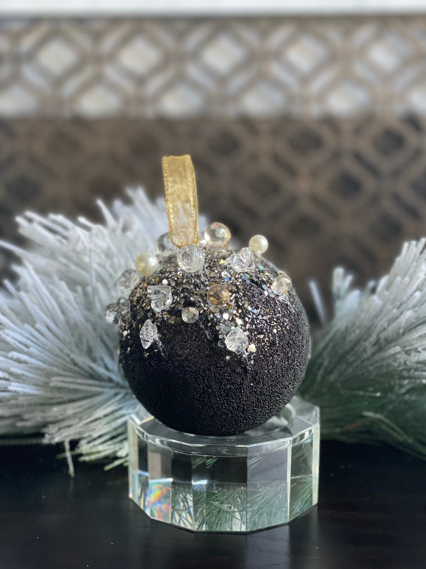 5” Beaded bejeweled ball black