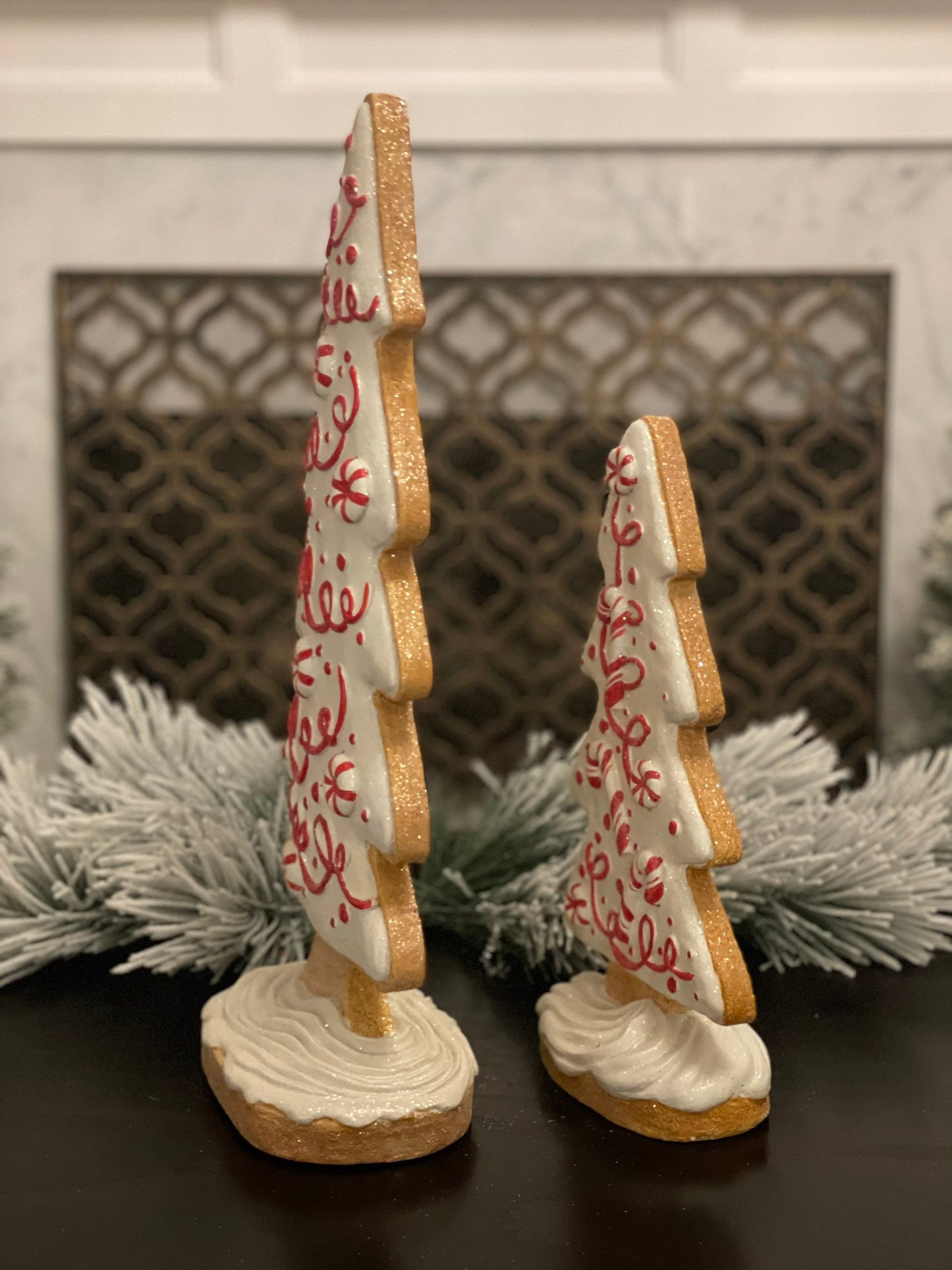 20.25" and 14” Peppermint gingergread trees. Resin. SET of 2.