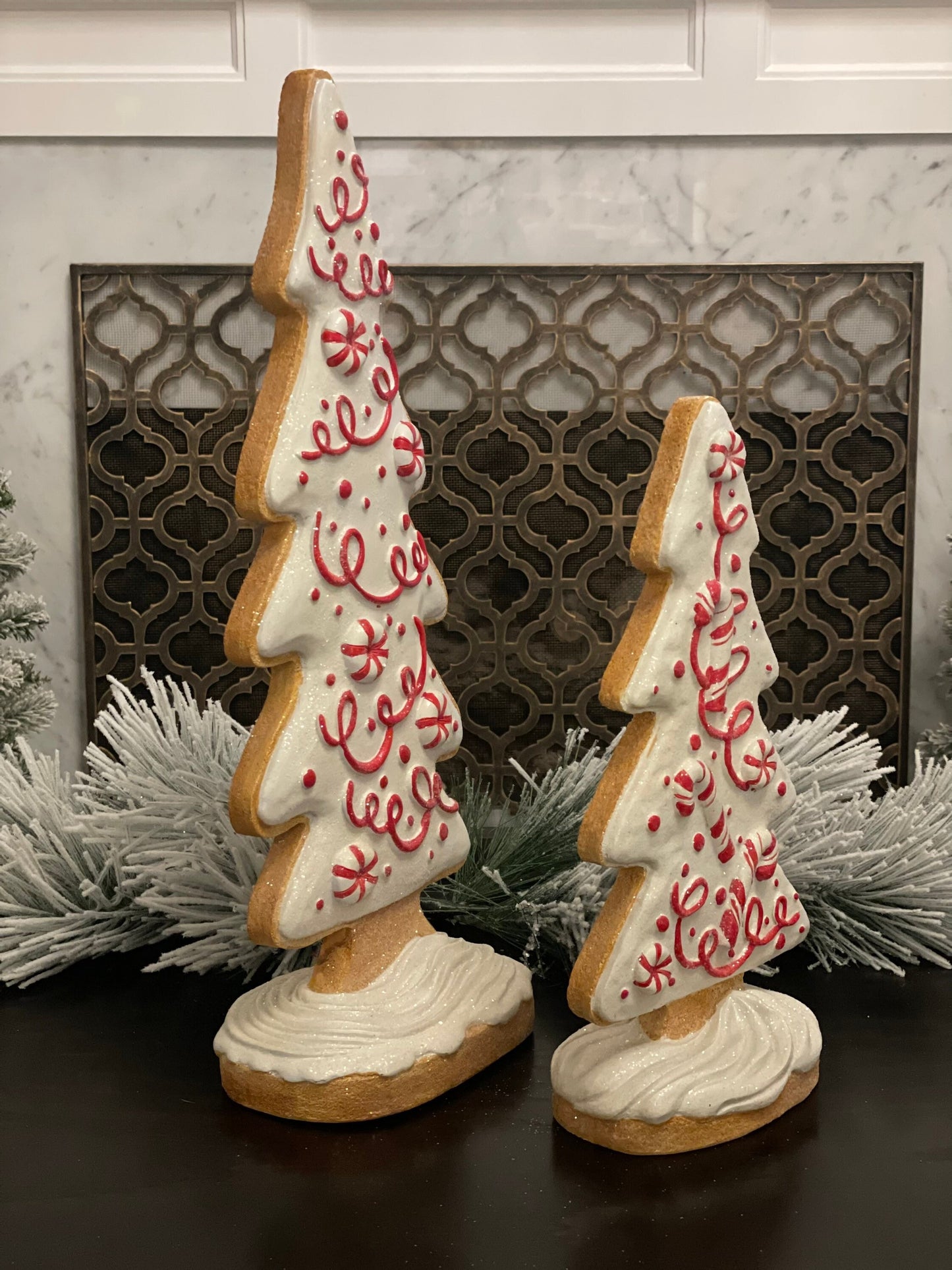 20.25" and 14” Peppermint gingergread trees. Resin. SET of 2.