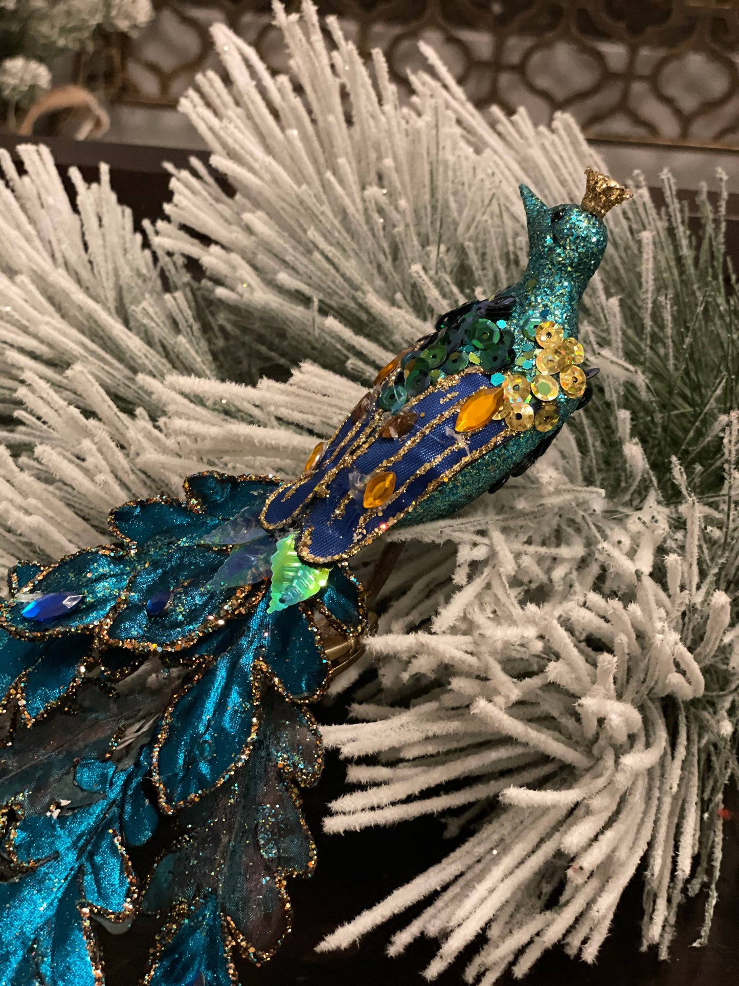 Peacock Ornament with Teal Clip