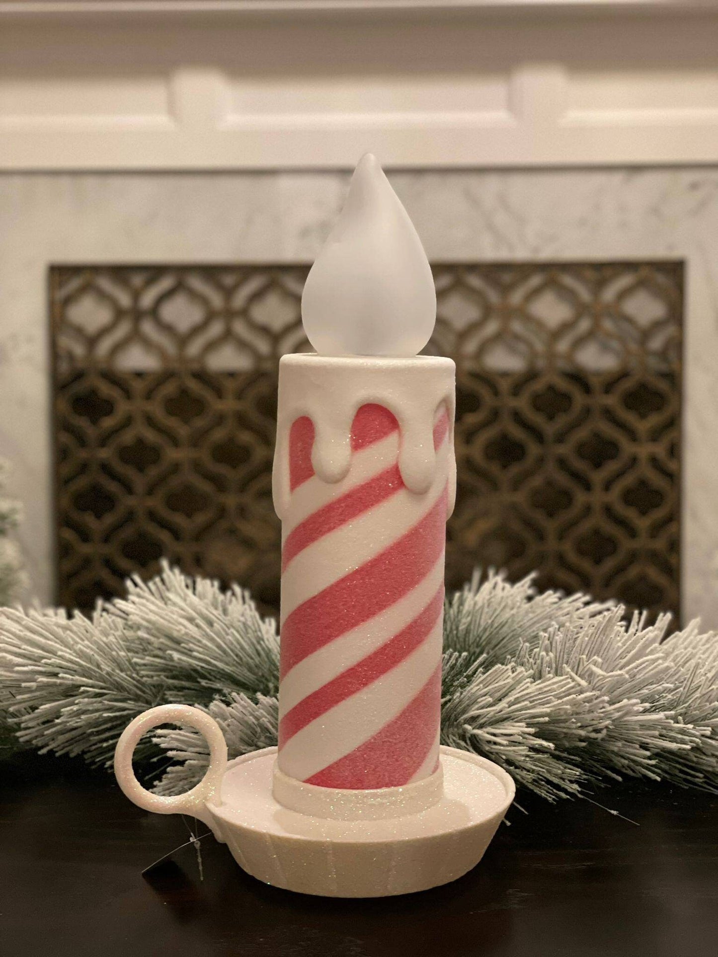 17.5" Battery operated peppermint stripe candle.