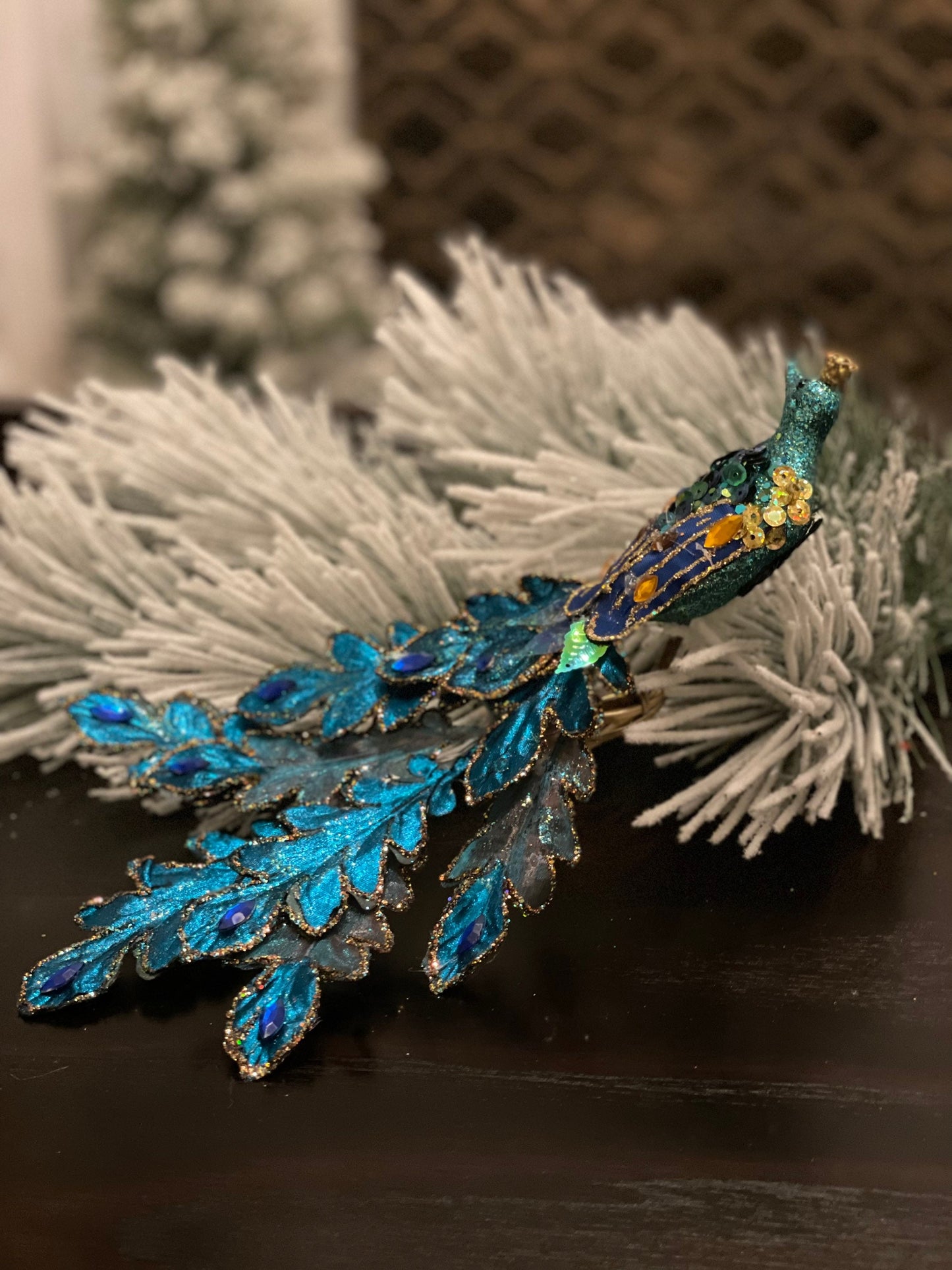 Peacock Ornament with Teal Clip