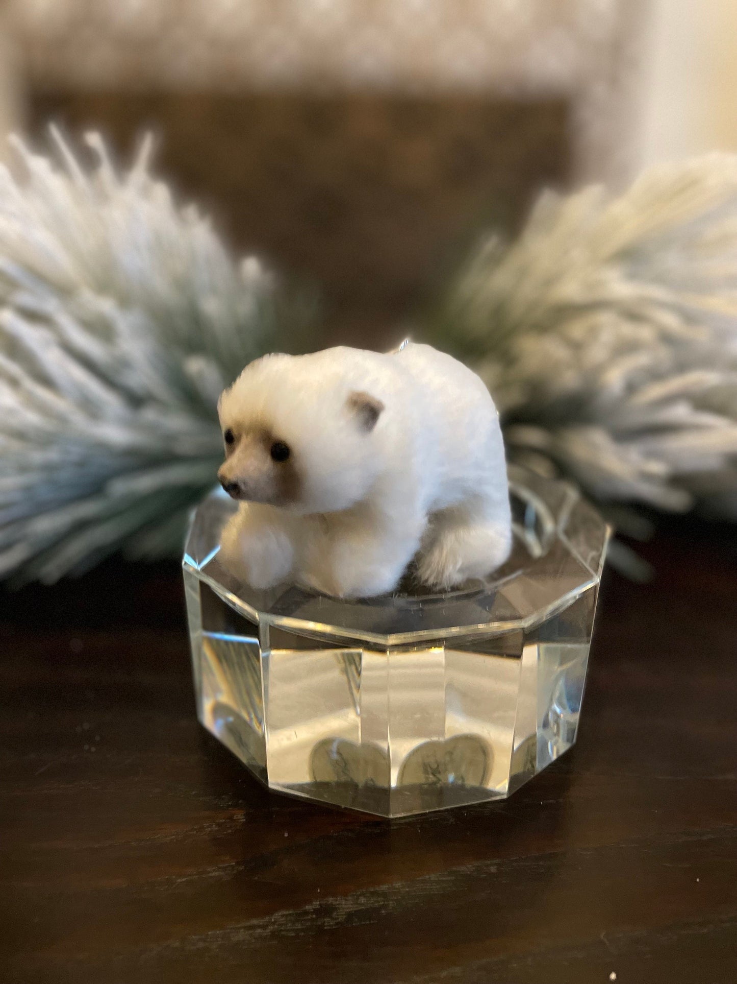 Set of 2. 3.5” Polar bear faux fur ornament. Christmas.