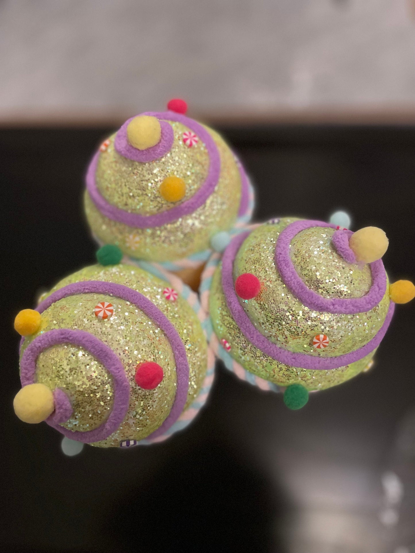 6.5” Light yellow Cupcake with sprinkles ornament. Set of 3.